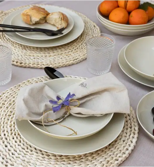 LUBIANA ETO MODERN KE00 Serwis obiadowy kremowy 18 el / 6 osób / porcelana ręcznie malowana