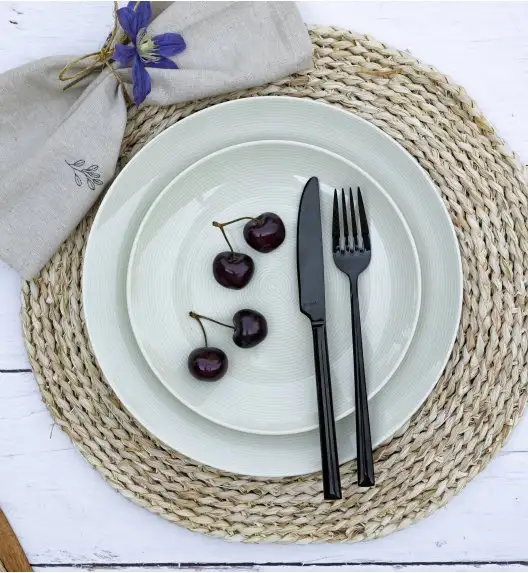 LUBIANA ETO MODERN KE00 Serwis obiadowy kremowy 36 el / 12 osób / porcelana ręcznie malowana