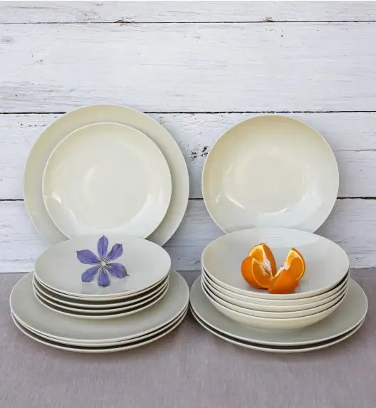 LUBIANA ETO MODERN KE00 Serwis obiadowy kremowy 36 el / 12 osób / porcelana ręcznie malowana