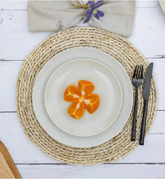 LUBIANA ETO MODERN KE00 Serwis obiadowy kremowy 36 el / 12 osób / porcelana ręcznie malowana