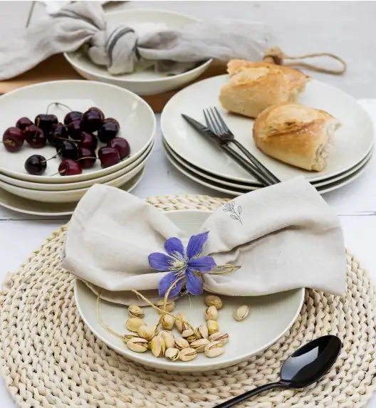 LUBIANA ETO MODERN KE00 Serwis obiadowy kremowy 36 el / 12 osób / porcelana ręcznie malowana