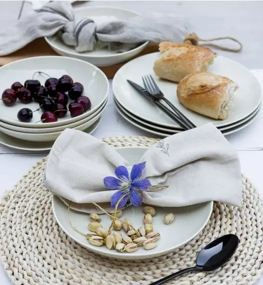 LUBIANA ETO MODERN KE00 Serwis obiadowy kremowy 54 el / 18 osób / porcelana ręcznie malowana