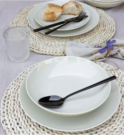 LUBIANA ETO MODERN KE00 Serwis obiadowy kremowy 54 el / 18 osób / porcelana ręcznie malowana