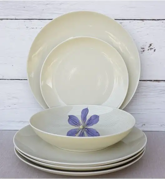 LUBIANA ETO MODERN KE00 Serwis obiadowy kremowy 54 el / 18 osób / porcelana ręcznie malowana