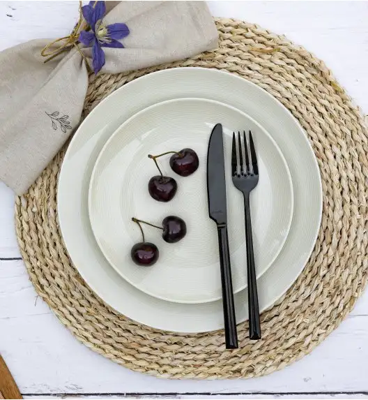 LUBIANA ETO MODERN KE00 Serwis obiadowy kremowy 54 el / 18 osób / porcelana ręcznie malowana