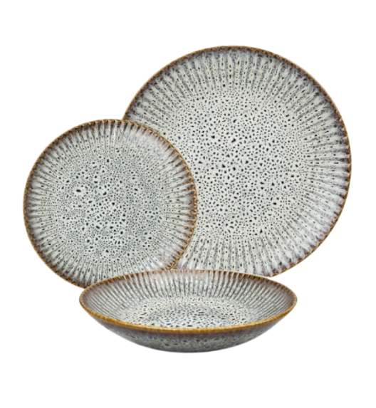 LUBIANA STONEWARE CERAMIKA / METEOR DESERT / Serwis obiadowy 18 elementów dla 6 osób / odcień piaskowo-niebieski