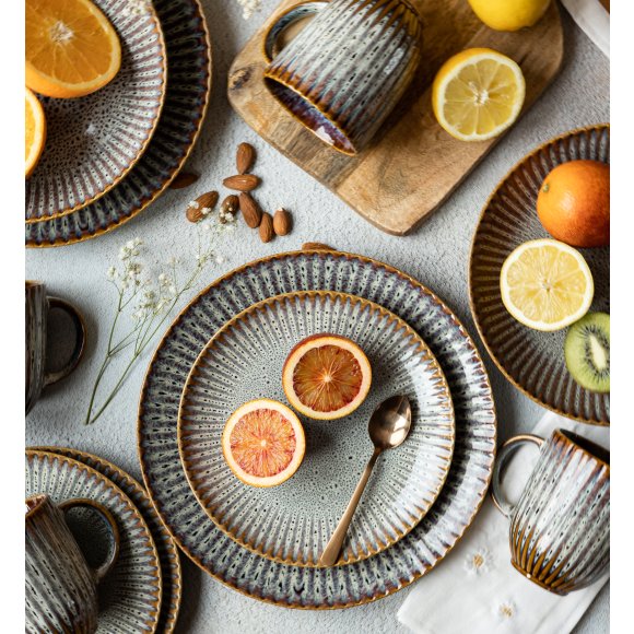 LUBIANA STONEWARE CERAMIKA / METEOR DESERT / Serwis obiadowy 36 elementów dla 12 osób / odcień piaskowo-niebieski