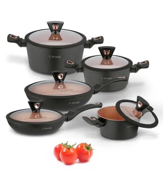 STARKE PRO DARK COPPER Zestaw garnków 10 el z pokrywkami / Nieprzywierająca powłoka MARBLE PLUS / indukcja
