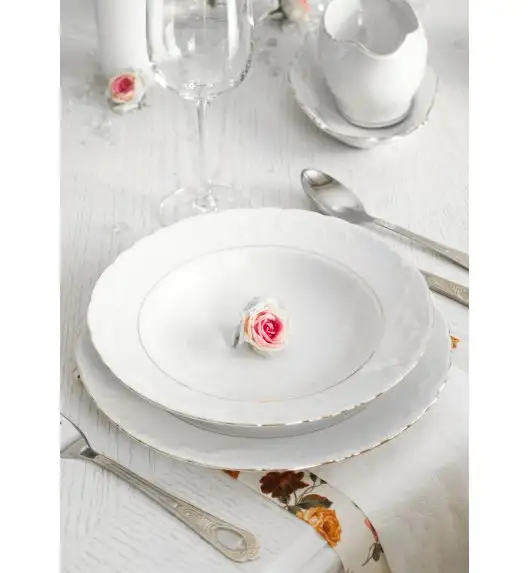 ĆMIELÓW ROCOCO 3604 ZŁOTA LINIA Zestaw obiadowy 18 el / 6 osób / porcelana