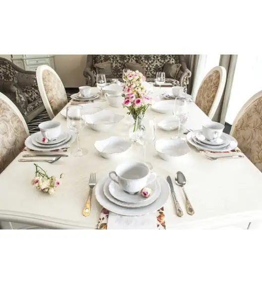 ĆMIELÓW ROCOCO 3604 ZŁOTA LINIA Zestaw obiadowy 18 el / 6 osób / porcelana