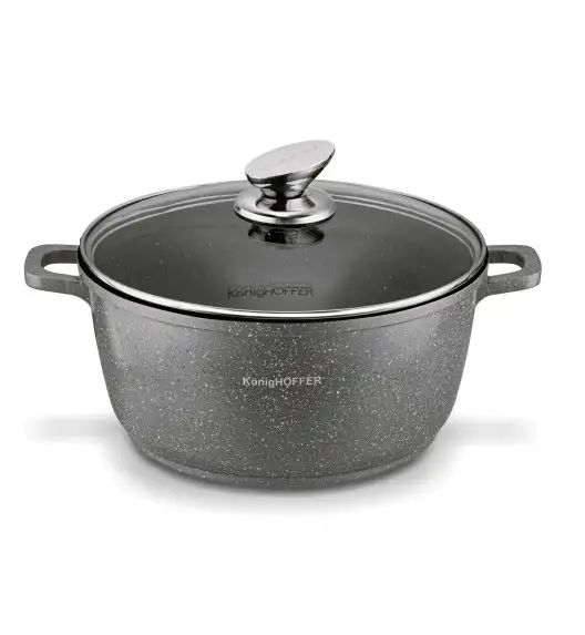 KONIGHOFFER POLLO GREY Zestaw garnków z pokrywkami 8 el + 2 nakładki na uchwyty / indukcja / szary nakrapiany