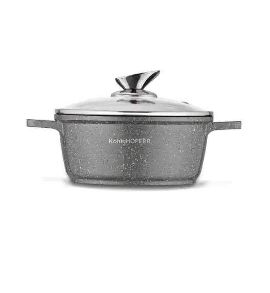 KONIGHOFFER POLLO GREY Zestaw garnków z pokrywkami 8 el + 2 nakładki na uchwyty / indukcja / szary nakrapiany