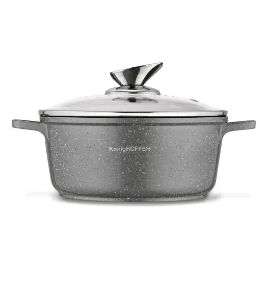 KONIGHOFFER POLLO GREY Zestaw garnków z pokrywkami 8 el + 2 nakładki na uchwyty / indukcja / szary nakrapiany