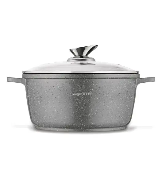 KONIGHOFFER POLLO GREY Zestaw garnków z pokrywkami 8 el + 2 nakładki na uchwyty / indukcja / szary nakrapiany