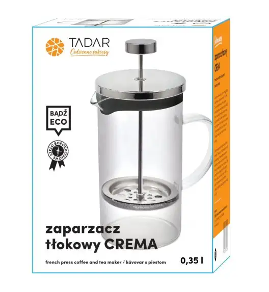 TADAR CREMA Zaparzacz tłokowy do kawy i herbaty French press 0.35 L / szkło + tworzywo sztuczne