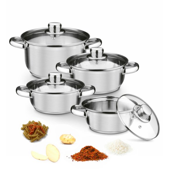 TADAR SELVA Komplet garnków nierdzewnych + pokrywki / 8 elementów / indukcja / satyna