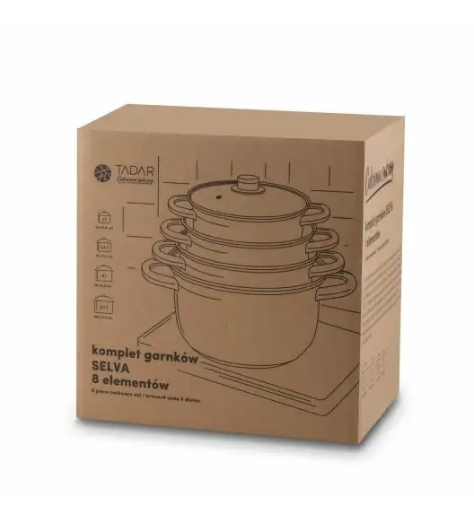 TADAR SELVA Komplet garnków nierdzewnych + pokrywki / 8 elementów / indukcja / satyna