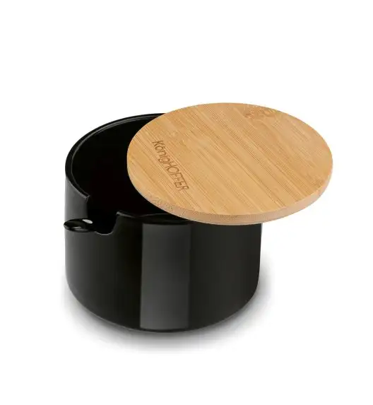 KONIGHOFFER Porcelanowa cukiernica 350 ml z bambusową pokrywką + łyżeczka / czarna