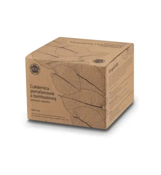 KONIGHOFFER Porcelanowa cukiernica 350 ml z bambusową pokrywką + łyżeczka / czarna