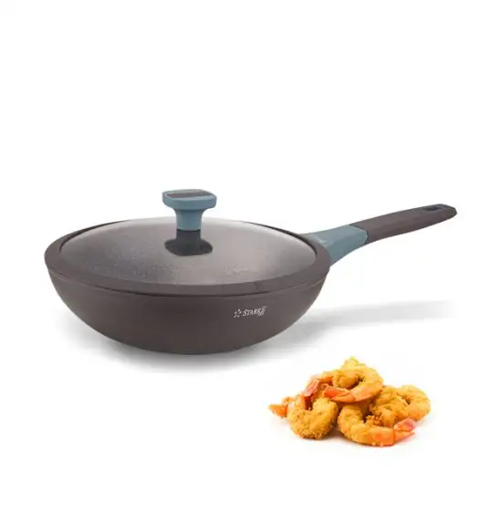 STARKE PRO LUXURY GREY Patelnia Wok marmurowa + pokrywka 28 cm / indukcja / aluminium