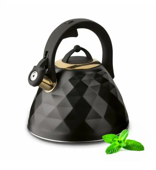 TADAR CRYSTAL Czajnik ze stali nierdzewnej 3 l / gaz / indukcja / czarny mat / złote detale