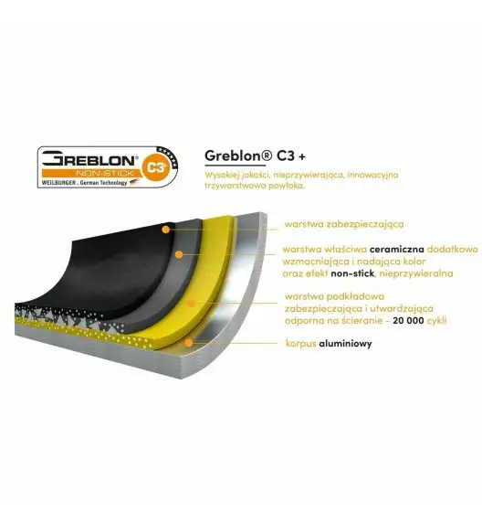 STARKE PRO TREVISO Patelnia 24 cm + pokrywka / Greblon® C3+ / indukcja / stal nierdzewna