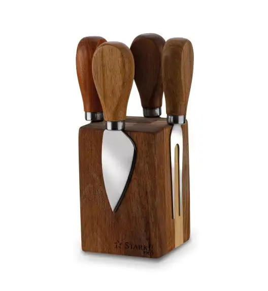 STARKE PRO Zestaw 4 przyborów do podawania deski serów z blokiem magnetycznym / drewno akacjowe
