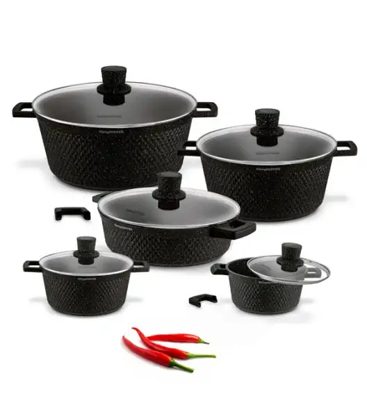 KONIGHOFFER ESCURO Zestaw garnków z pokrywkami 10 elementów + 4 nakładki / aluminium / indukcja / powłoka non-stick