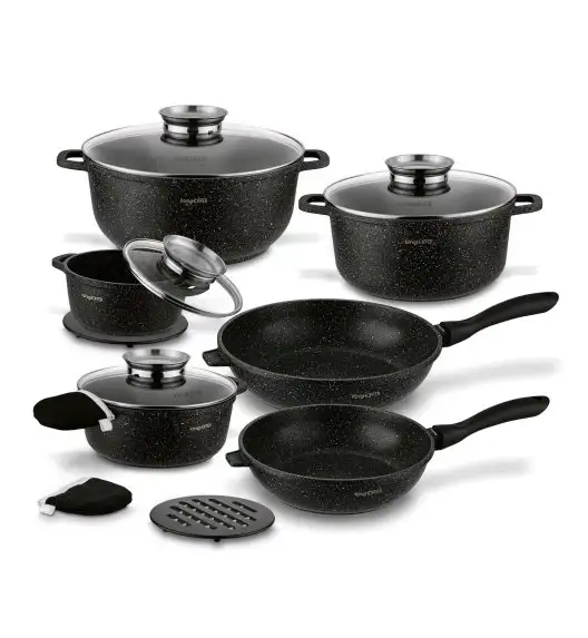 KONIGHOFFER POLLO Zestaw garnków z pokrywkami 10 el + 2 nakładki na uchwyty + 2 podkładki / indukcja