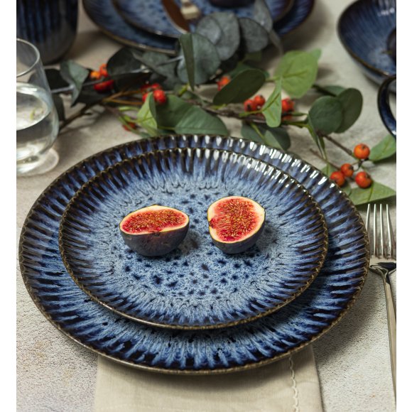 LUBIANA STONEWARE CERAMIKA / COSMOS / 6x Talerz deserowy 20,5 cm / odcień niebieskiego