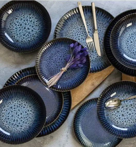 LUBIANA STONEWARE CERAMIKA / COSMOS / 6x Talerz deserowy 20,5 cm / odcień niebieskiego