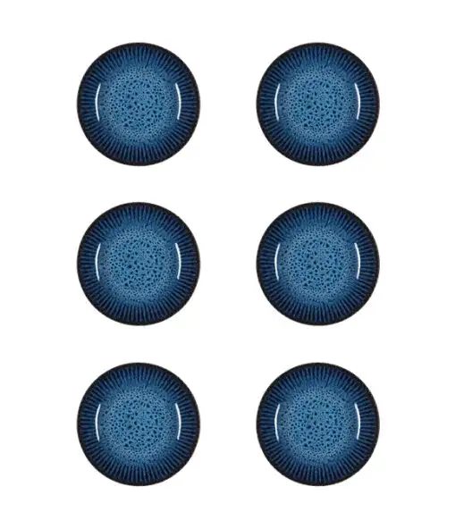 LUBIANA STONEWARE CERAMIKA / COSMOS / 6x Talerz deserowy 20,5 cm / odcień niebieskiego