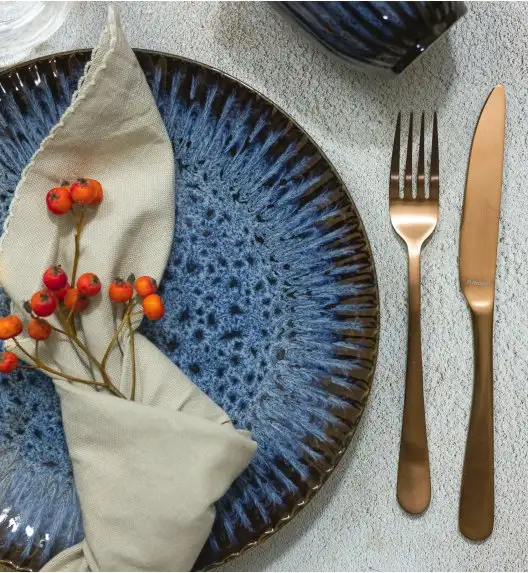 LUBIANA STONEWARE CERAMIKA / COSMOS / 12x Talerz deserowy 20,5 cm / odcień niebieskiego