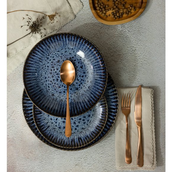 LUBIANA STONEWARE CERAMIKA / COSMOS / 12x Talerz obiadowy 27 cm / odcień niebieskiego