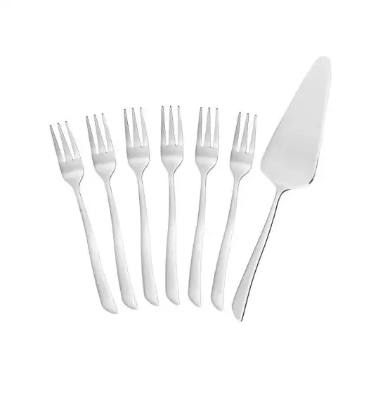 AMBITION Wave Sztućce Komplet Widelczyki do ciasta dla 6 osób + łopatka 7 el pudełko / połysk 