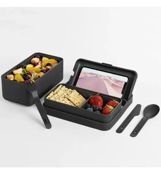 BLIM PLUS Lunchbox ze sztućcami mały czarny / innowacyjny / wygodny
