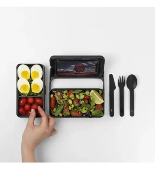 BLIM PLUS Lunchbox ze sztućcami duży czarny / innowacyjny / wygodny