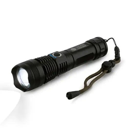 TADAR Latarka taktyczna z akumulatorem 17 x 4 cm / czarna / 5 trybów / ze sznurkiem