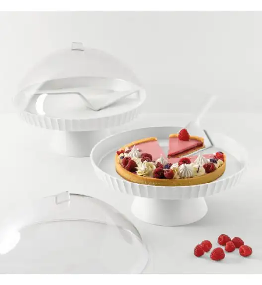 BLIM PLUS Patera do ciasta z pokrywą i łopatką / biała