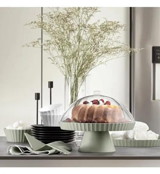 BLIM PLUS Patera do ciasta z pokrywą i łopatką / biała