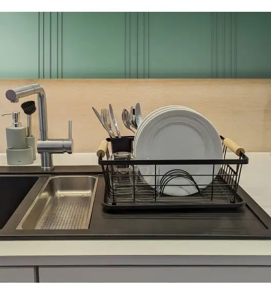 KELA RICA Suszarka do naczyń z ociekaczem 35 x 28 x 13 cm / czarna / FreeForm