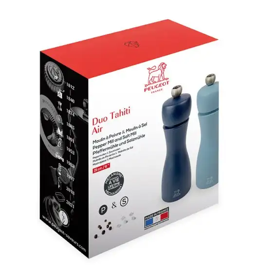 PEUGEOT TAHITI DUO Zestaw młynków do soli i pieprzu 15 cm / drewno bukowe / niebieski