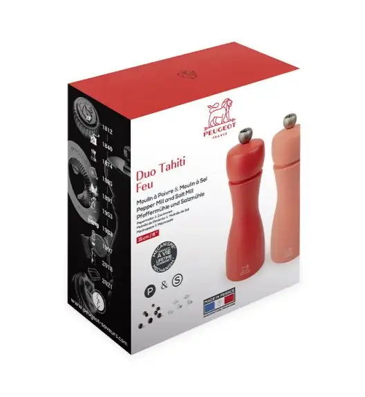 PEUGEOT TAHITI DUO Zestaw młynków do soli i pieprzu 15 cm / drewno bukowe / czerwony