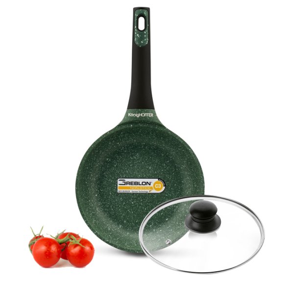 KönigHOFFER GREEN HUSK Patelnia granitowa 20 cm + pokrywka szklana TADAR / indukcja