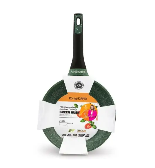 KönigHOFFER GREEN HUSK Patelnia granitowa 24 cm + pokrywka szklana TADAR / indukcja
