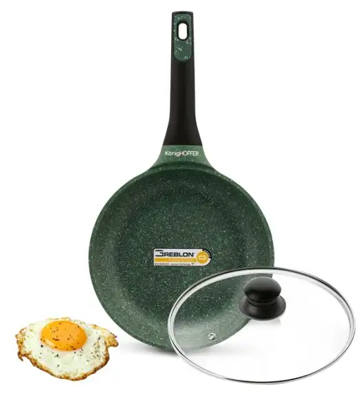 KönigHOFFER GREEN HUSK Patelnia granitowa 24 cm + pokrywka szklana TADAR / indukcja