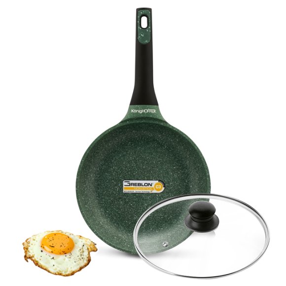 KönigHOFFER GREEN HUSK Patelnia granitowa 24 cm + pokrywka szklana TADAR / indukcja