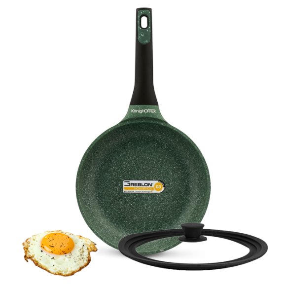 KönigHOFFER GREEN HUSK Patelnia granitowa 24 cm + pokrywka uniwersalna TADAR / indukcja