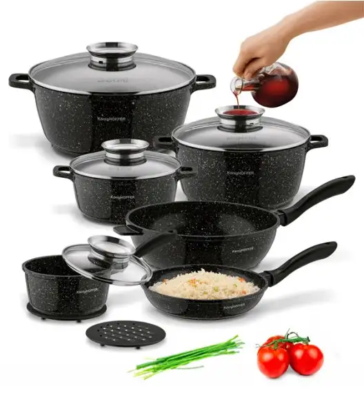 KONIGHOFFER KINGSTONE Zestaw garnków z pokrywkami 10 elementów + 2 podkładki / aluminium