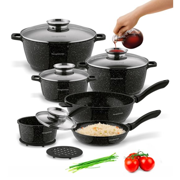 KONIGHOFFER KINGSTONE Zestaw garnków z pokrywkami 10 elementów + 2 podkładki / aluminium